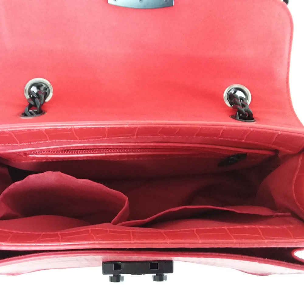 Badgley Mischka Red Croc-Embossed Shoulder Bag - Picture 4 of 9